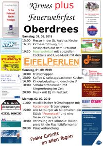 Plakat zum Feuerwehrfest in Oberdrees 2019